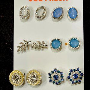 NWT Costume Jewelry -  6 Pairs of Bejeweled Earrings. Brand New.